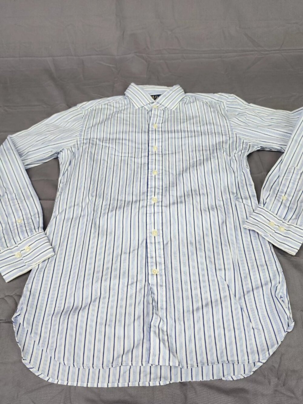 Polo Ralph Lauren Mens Dress Shirt 14.5 Blue White Striped Long Sleeve Cotton